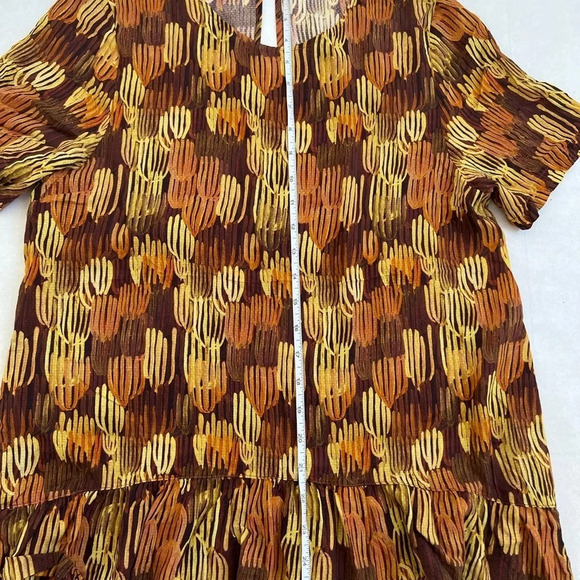 Maison Olga Women Tops Blouse Orange Yellow Cotton Short Sleeve Ruffle Hem Sz M - Picture 4 of 8